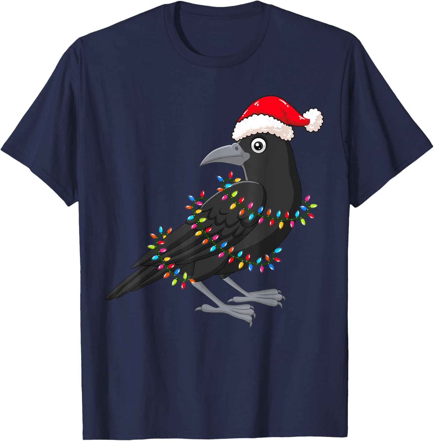 Christmas Lights Crow Wearing Xmas Hat - Funny Crow Lover T-Shirt - T-Shirt | Navy