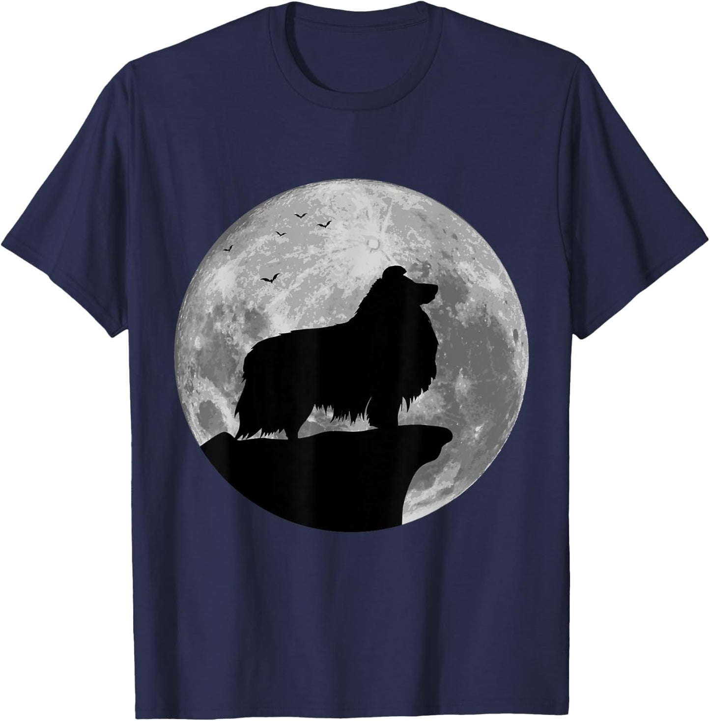 Sheltie Silhouette In The Moon Halloween Costume T-Shirt - T-Shirt | Navy