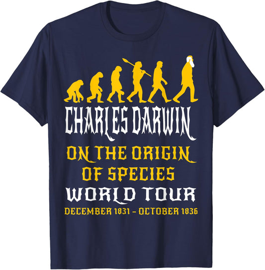 Charles Darwin Origin Species World Tour Evolve Science Geek T-Shirt - T-Shirt | Navy