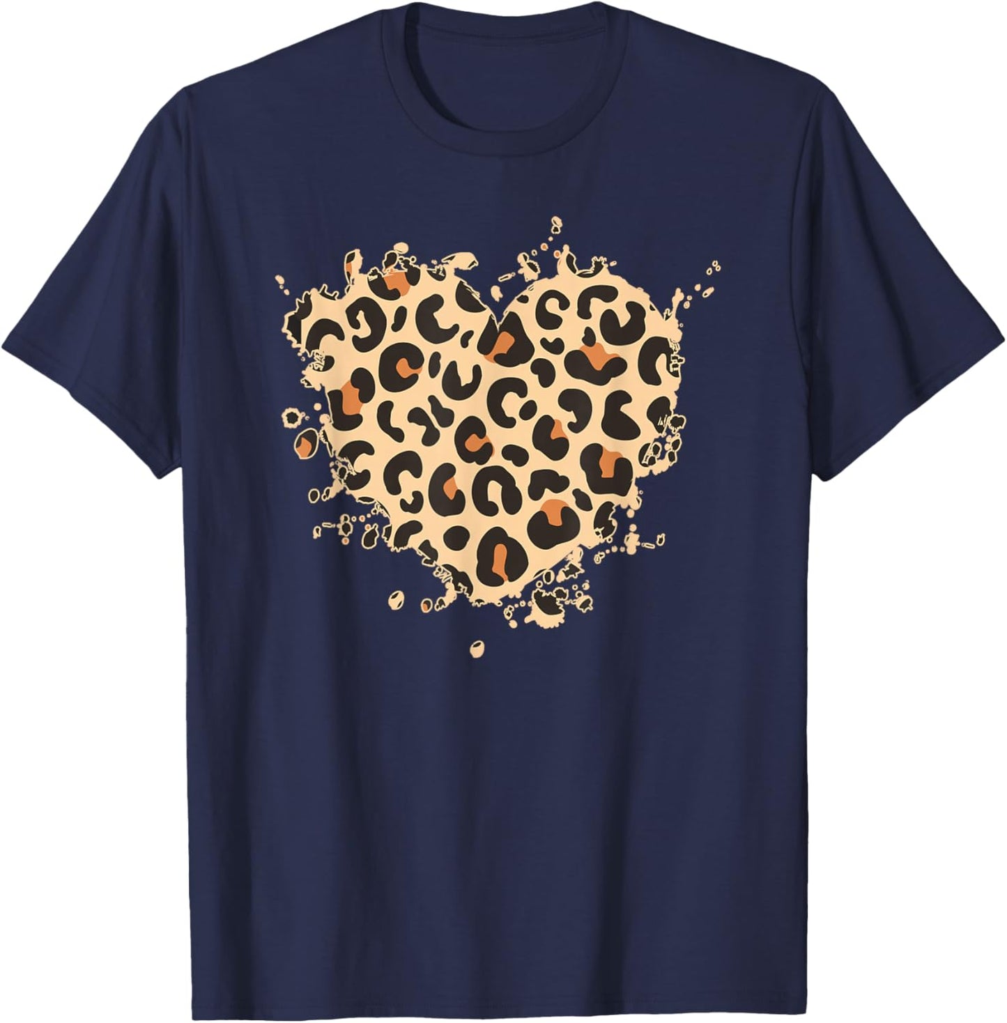 Leopard Print Heart T-Shirt - T-Shirt | Navy