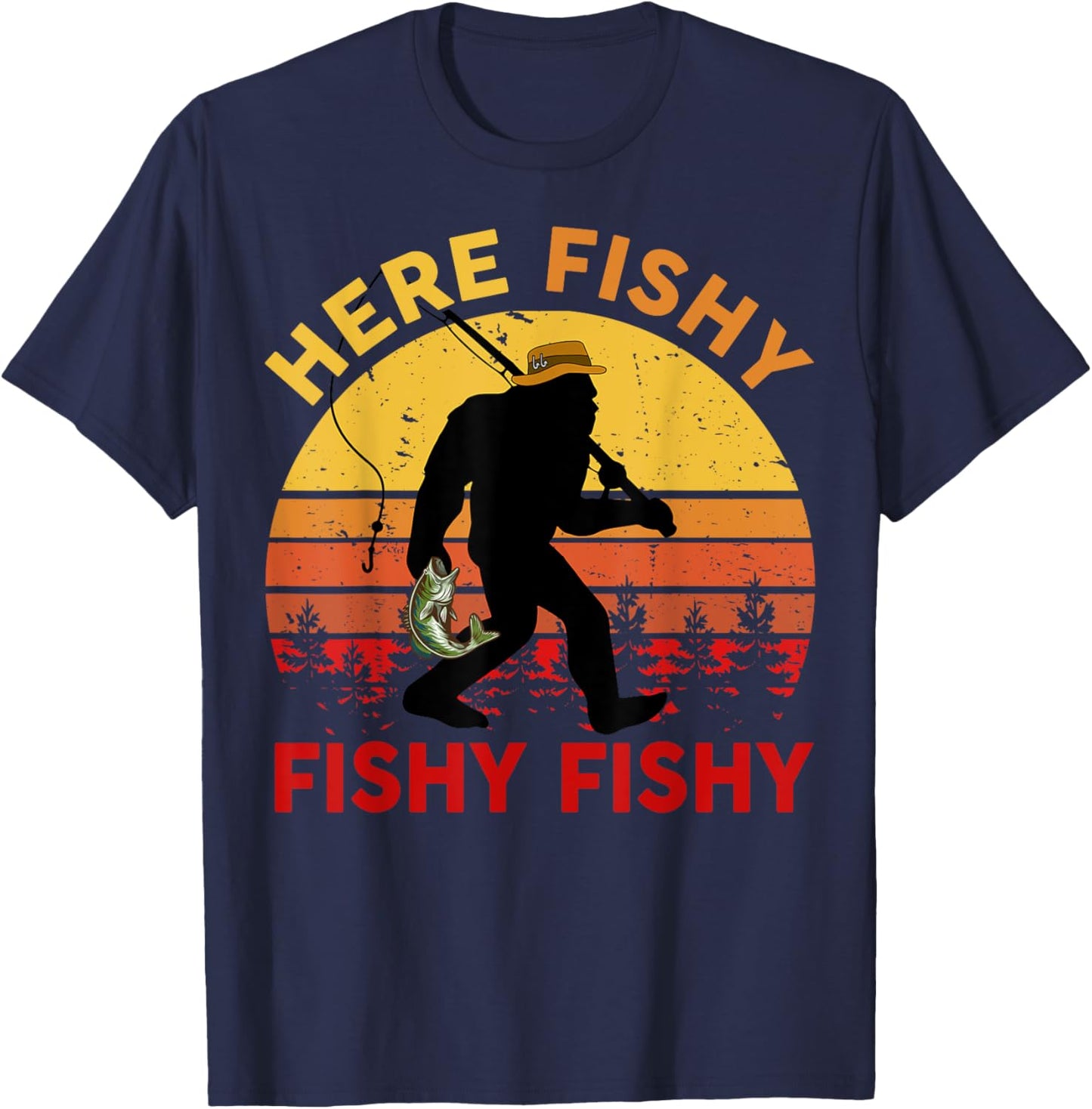 Here-Fishy Sasquatch Funny Bass Dad Toddler Bigfoot Fishing T-Shirt - T-Shirt | Navy