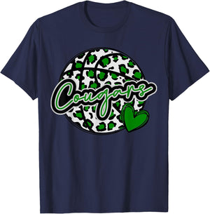 Leopard Cheetah Basketball COUGARS Green Spirit Game T-Shirt - T-Shirt | Navy