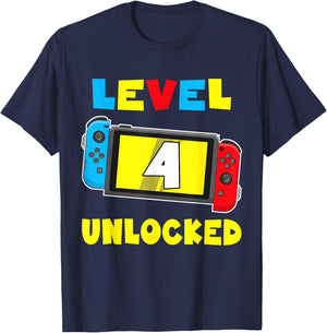 Level 4 Unlocked 4th Birthday Shirt Video Game 4 Year Old T-Shirt - T-Shirt | Navy