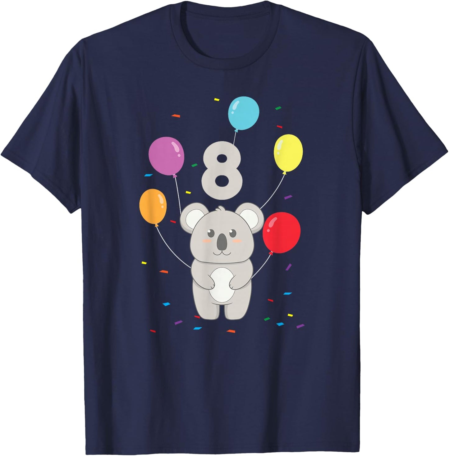 8th Birthday 8 Years Koala Balloons Australia Eucalyptus Zoo T-Shirt - T-Shirt | Navy