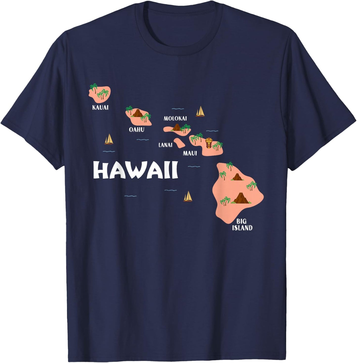 Map Vintage Souvenir Hawaiian Islands T-Shirt - T-Shirt | Navy