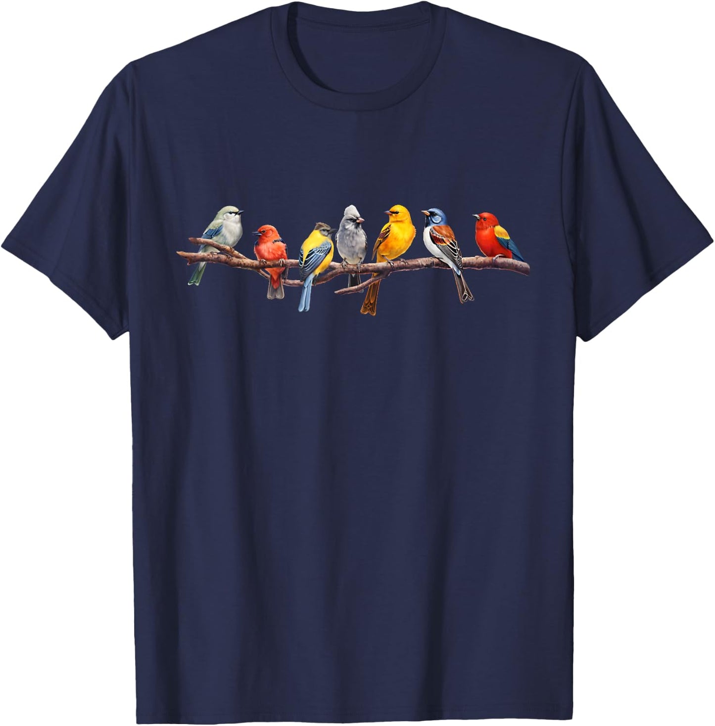 Backyard Bird Watching Watcher Birder Songbirds on a Branch T-Shirt - T-Shirt | Navy