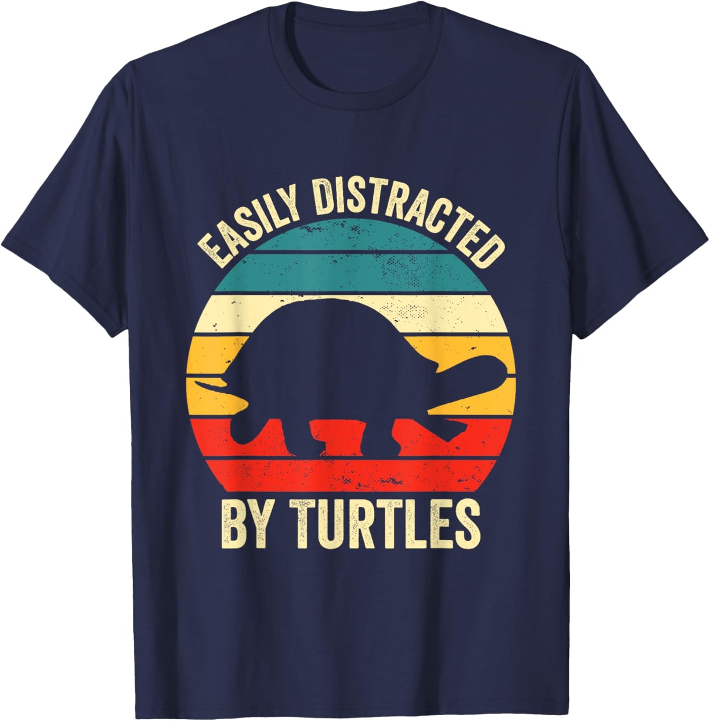 Turtle Easily Distracted By Turtles Sea Vintage Kids Lover T-Shirt - T-Shirt | Navy