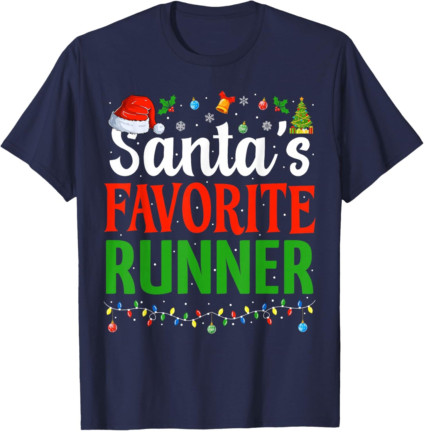 Santa’s Favorite Runner Xmas Funny Runners Christmas Running T-Shirt - T-Shirt | Navy