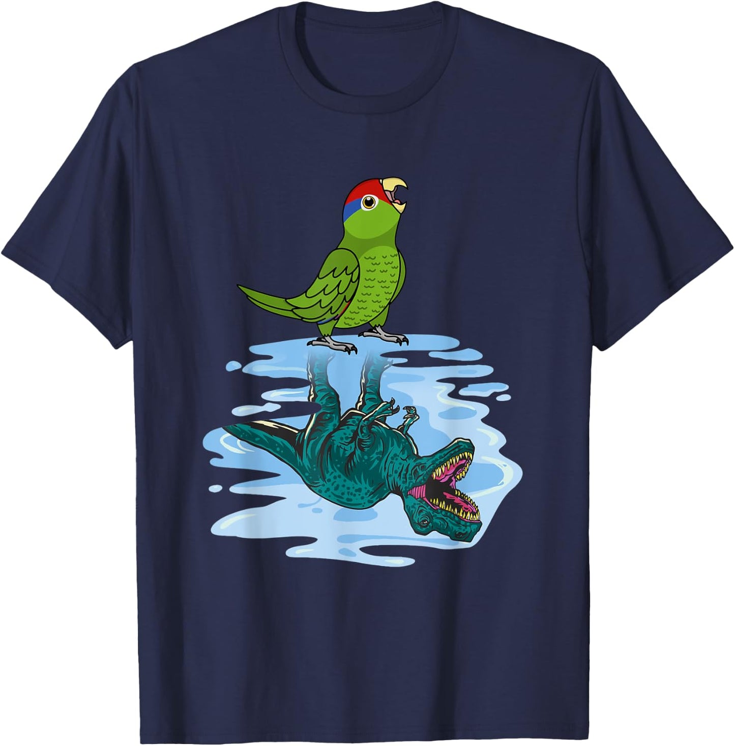 Parrot & T Rex Reflection I Mexican Red-headed Amazon T-Shirt - T-Shirt | Navy