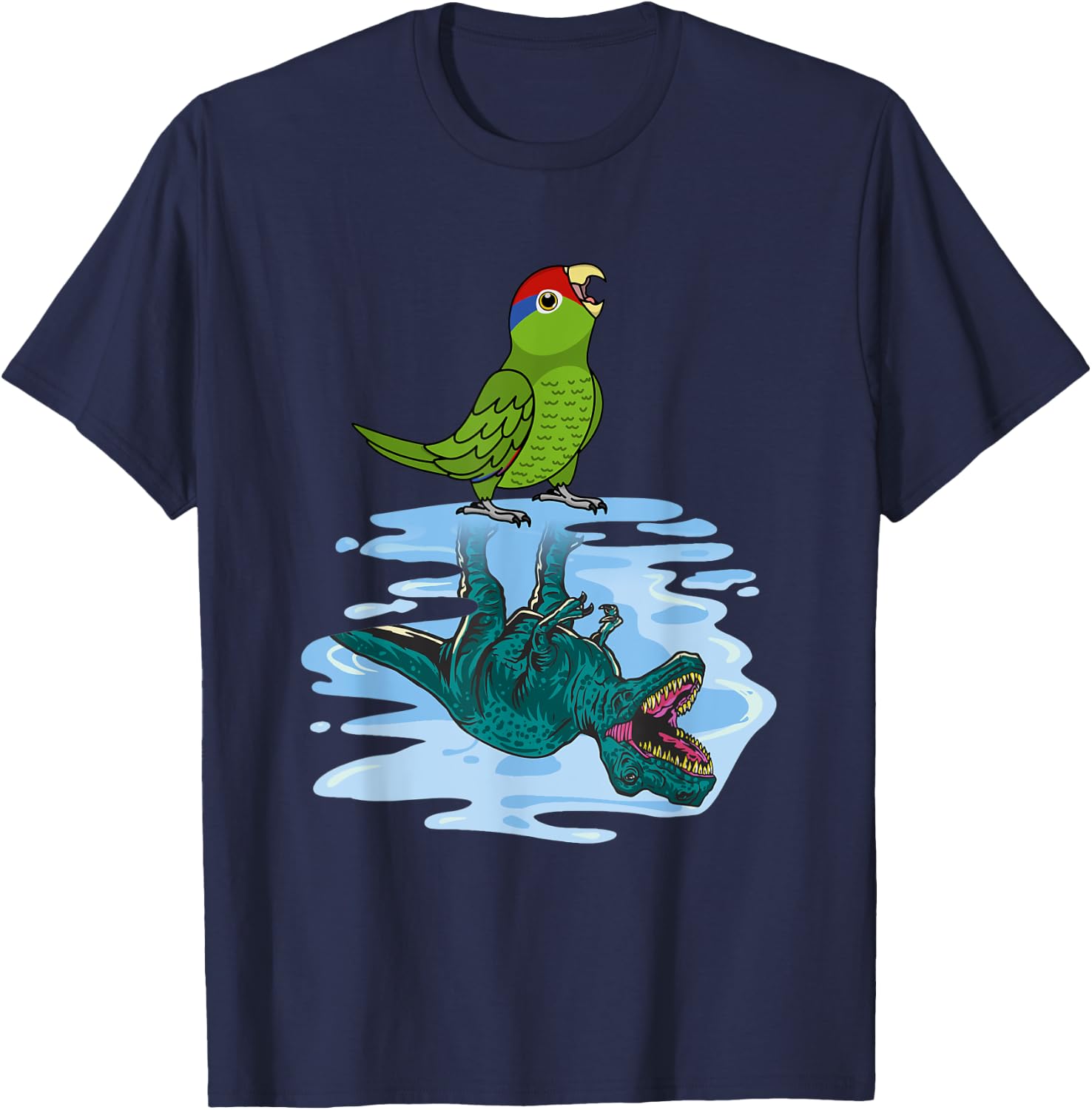 Parrot & T Rex Reflection I Mexican Red-headed Amazon T-Shirt - T-Shirt | Navy