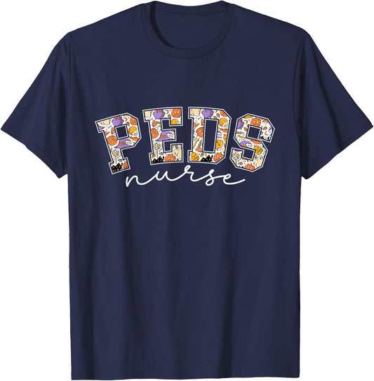 Peds Nurse Halloween Pediatric Rn Fall Autumn Hospital Party T-Shirt - T-Shirt | Navy