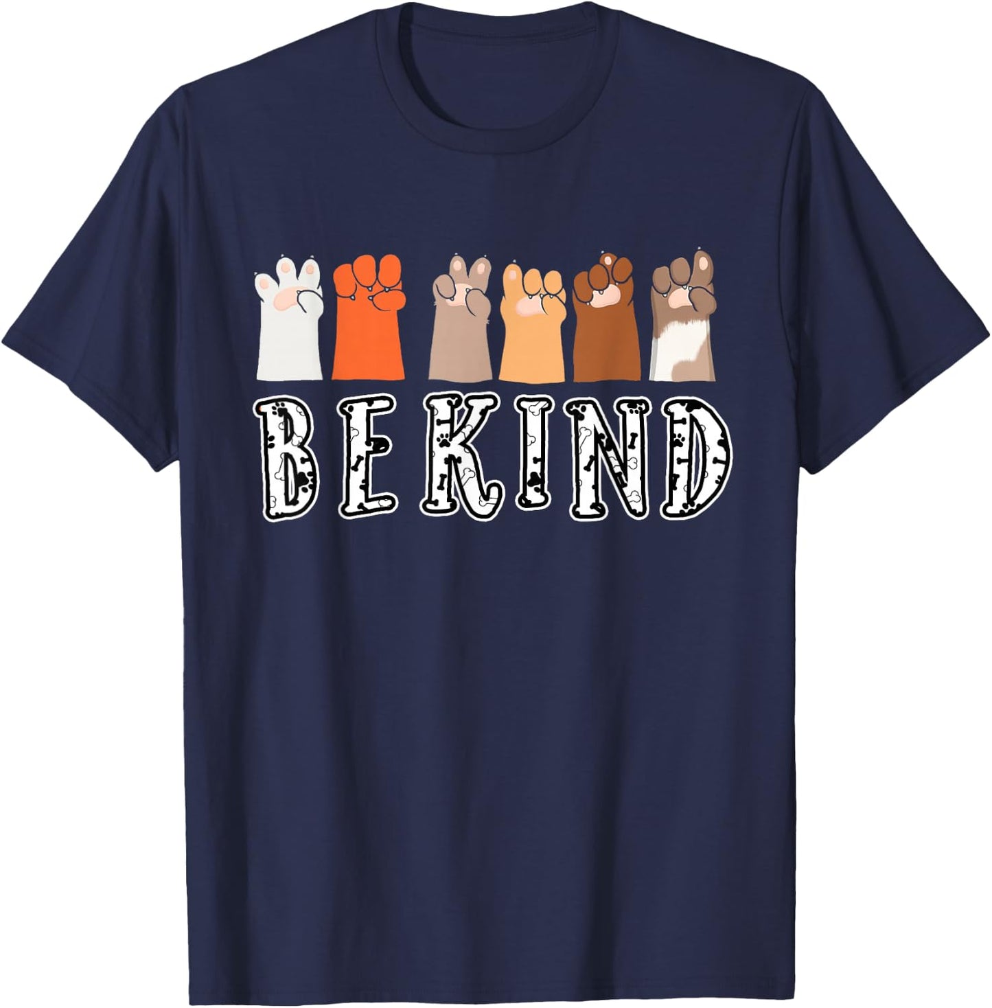 Be Kind Hand Talking Finger Dog Signs Cute -Adults & Kids Black Modern Animal Theme ASL Kindness Funny Dog Paw T-Shirt - T-Shirt | Navy
