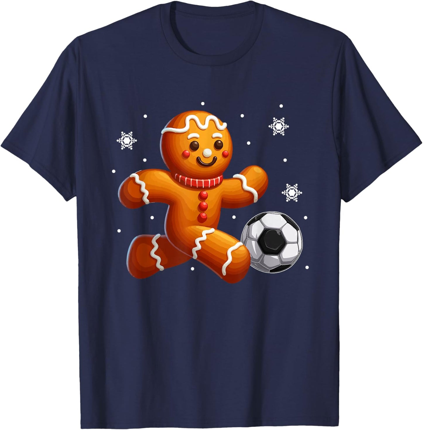 Gingerbread Playing Soccer Christmas Cookie Player Team T-Shirt - T-Shirt | Navy
