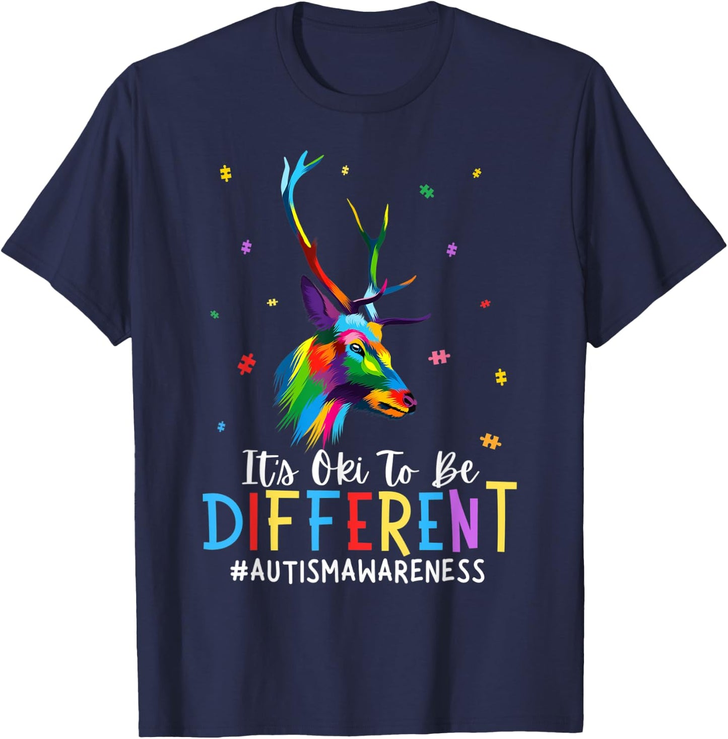 Funny Autism Awareness It's Oki To Be Different Deer Kid T-Shirt - T-Shirt | Navy
