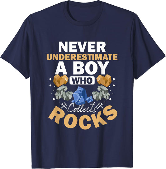 Boy Who Collects Rocks Geology Crystals Collecting Rocks T-Shirt - T-Shirt | Navy