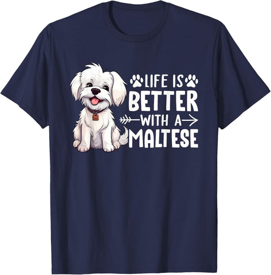 Life is Better with a Maltese - Dog Parent Pet Paw Women Girls Kids T-Shirt - T-Shirt | Navy