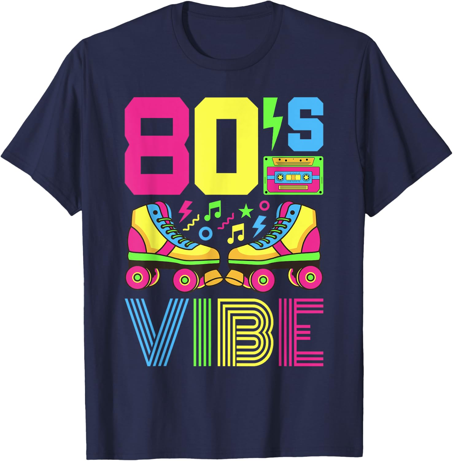 80s Themed Clothes & Outfits Girls Kids 80s Vibe 1980s Fashion Theme Party Outfit Eighties Costume Black Classic Fit Short Sleeve Small T-Shirt - T-Shirt | Navy