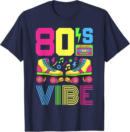 80s Themed Clothes & Outfits Girls Kids 80s Vibe 1980s Fashion Theme Party Outfit Eighties Costume Black Classic Fit Short Sleeve Small T-Shirt - T-Shirt | Navy