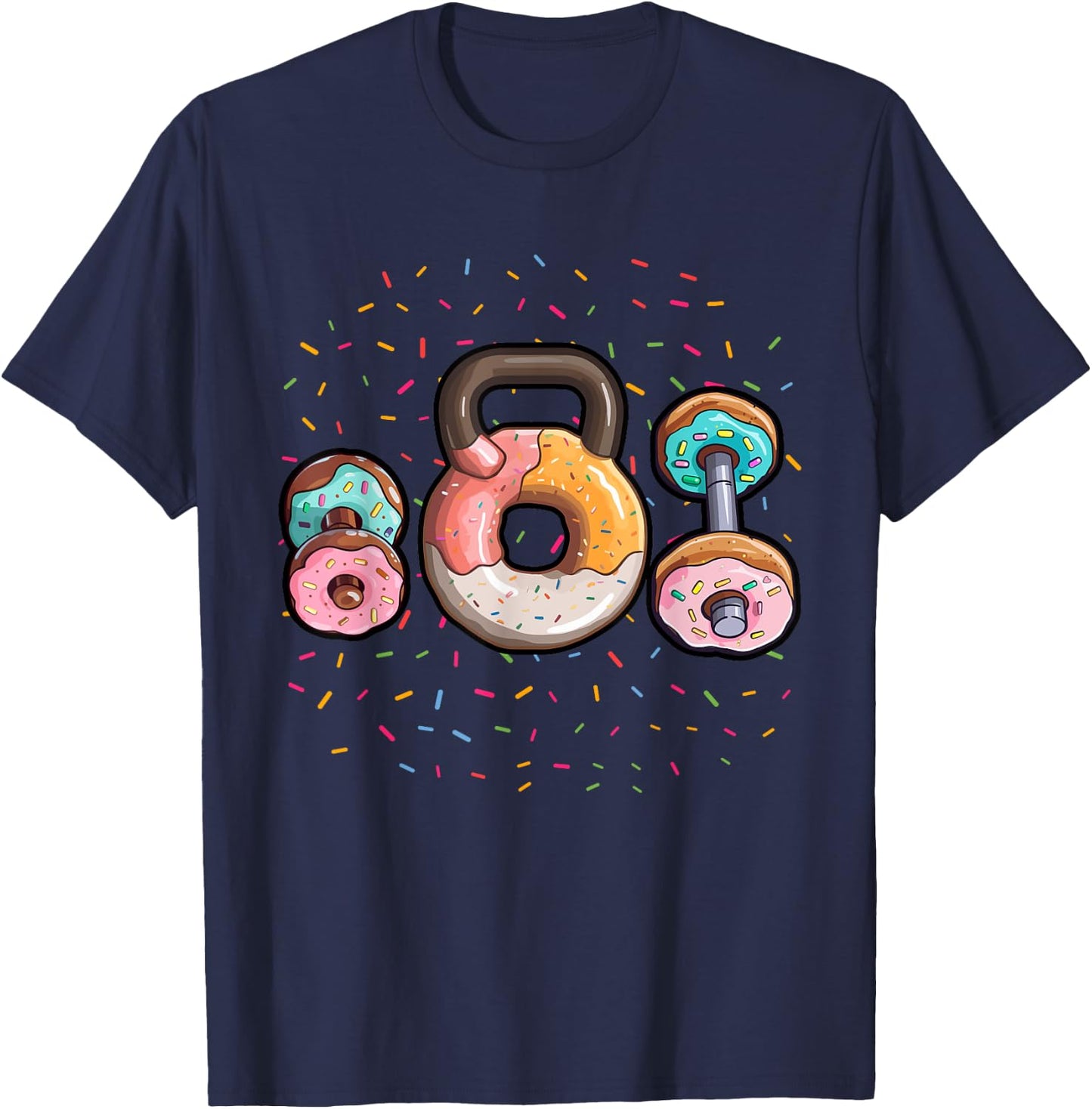 Kettlebell Donut Shirt Funny Gym Shirt Gym Fitness Doughnut T-Shirt - T-Shirt | Navy