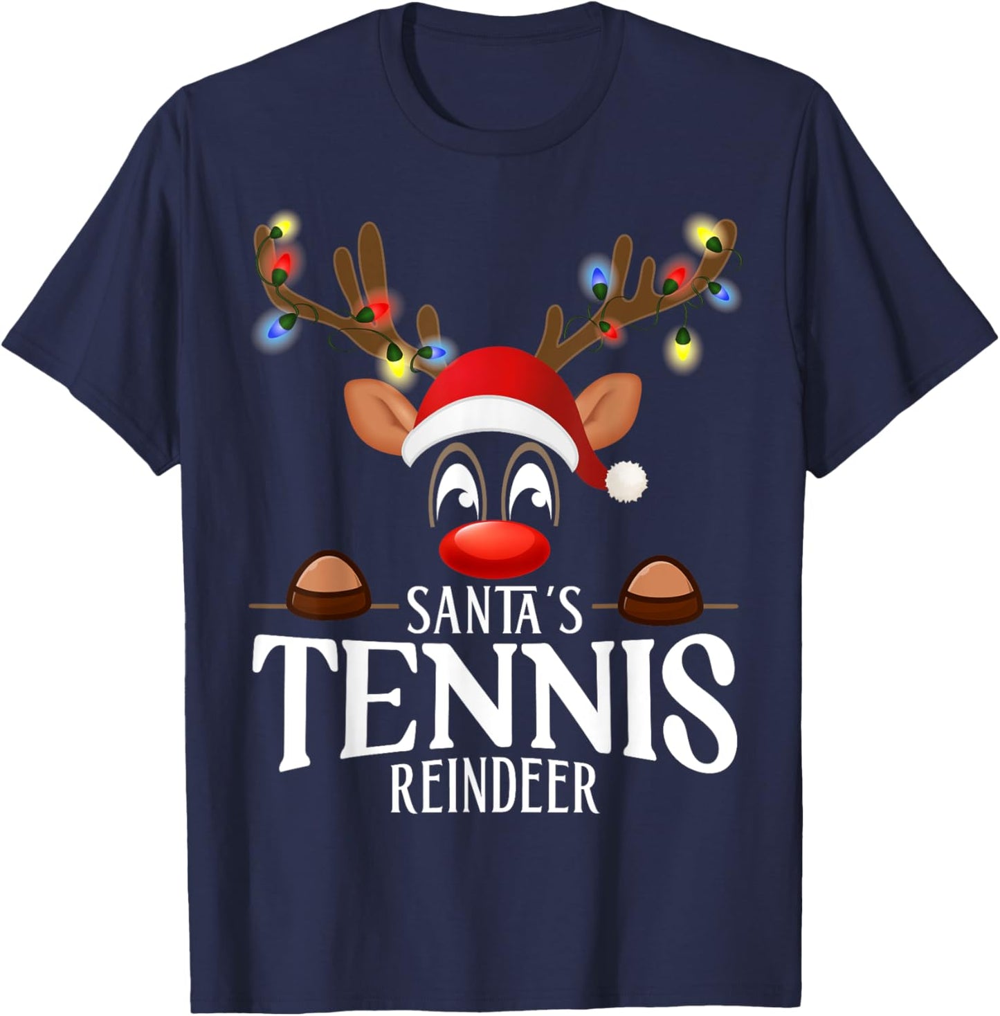 Santa's Tennis Reindeer Funny XMas Matching PJS T-Shirt - T-Shirt | Navy
