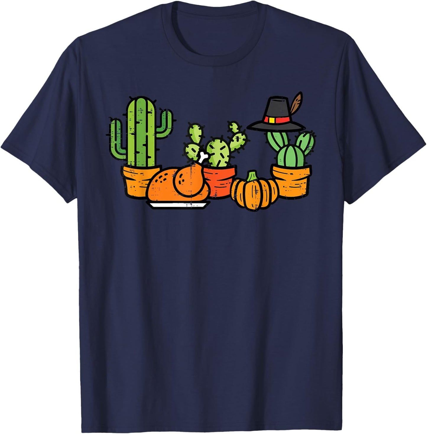 Thanksgiving Cactus Turkey Day Succulent Plant Women Kid Men T-Shirt - T-Shirt | Navy