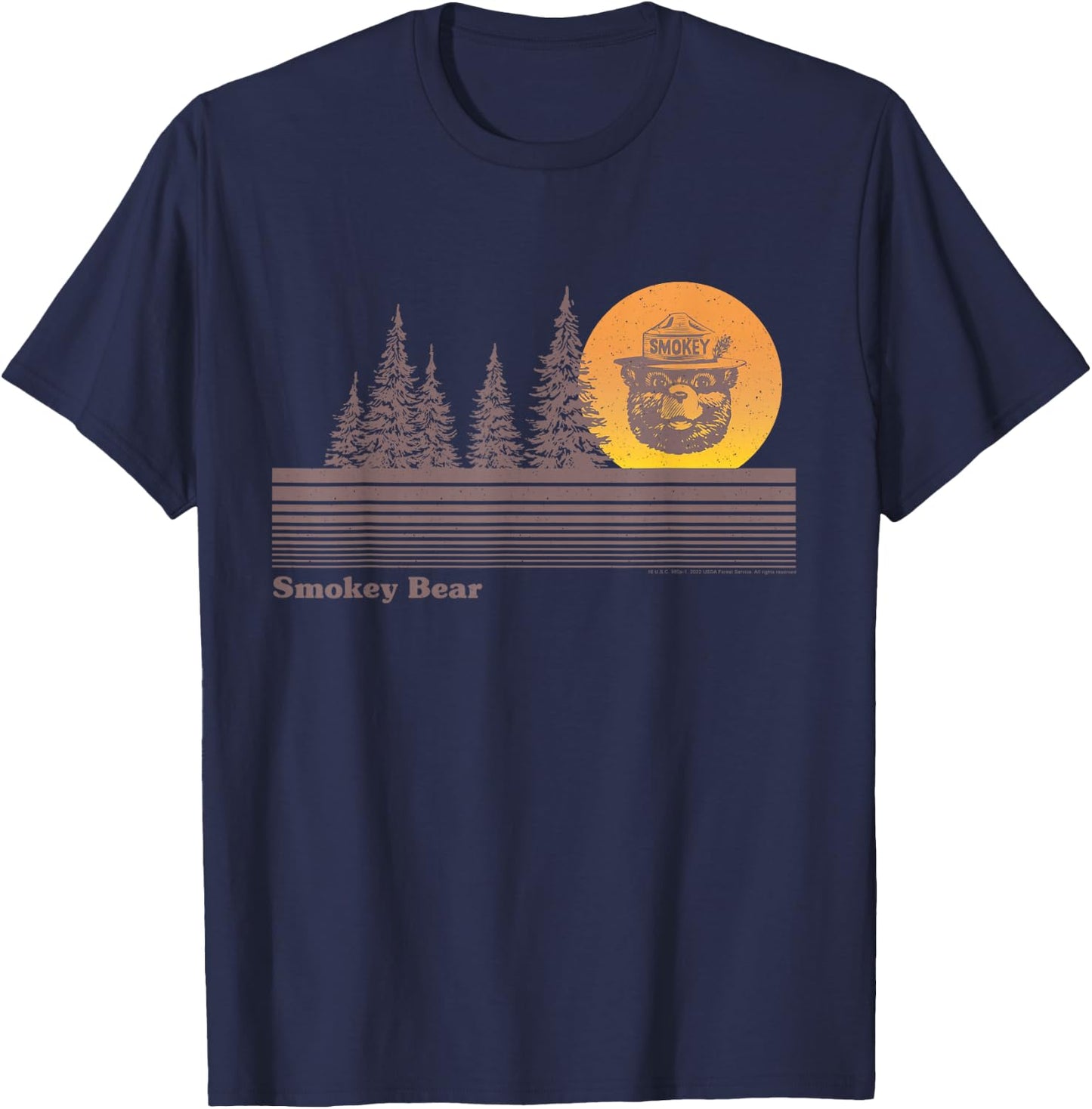 Smokey Bear Vintage Sunset Retro Forest Fire Prevention PSA T-Shirt - T-Shirt | Navy