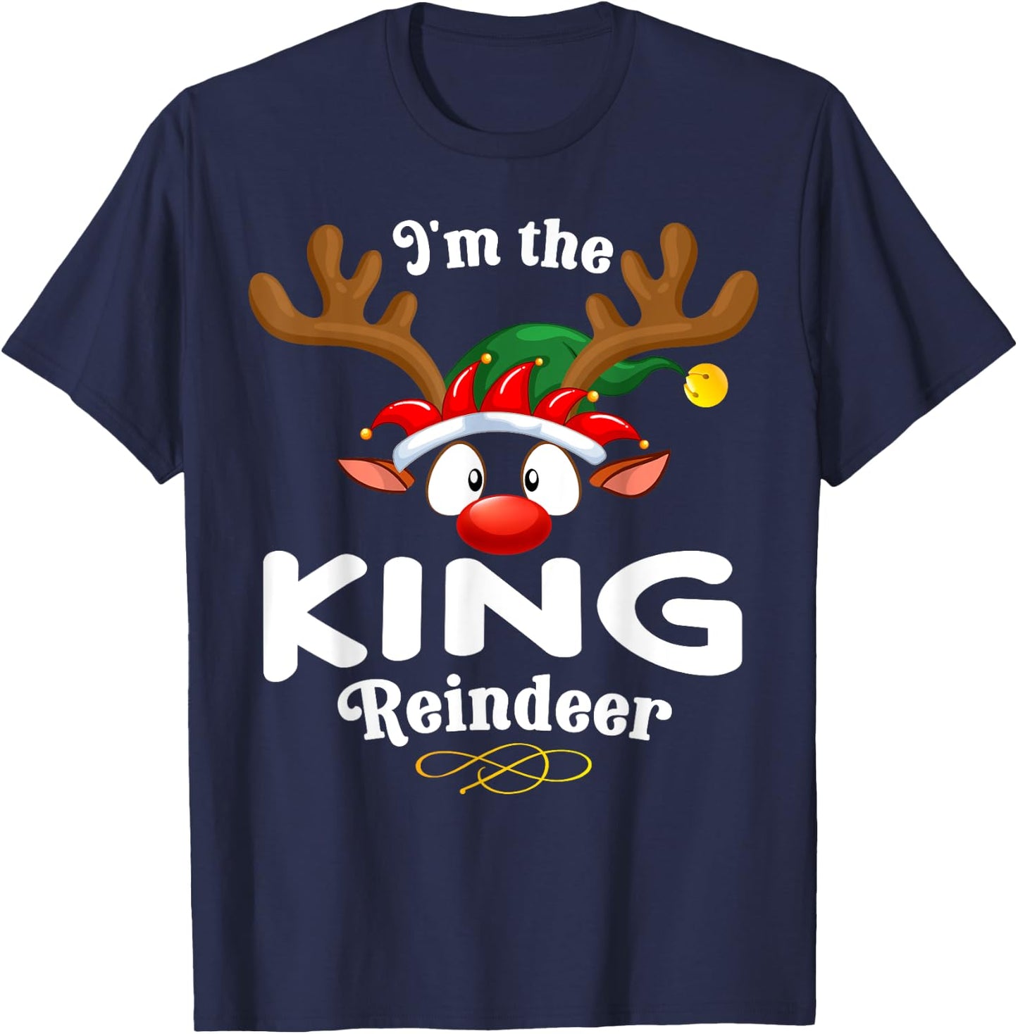 Christmas PJS King XMas Reindeer Matching T-Shirt - T-Shirt | Navy