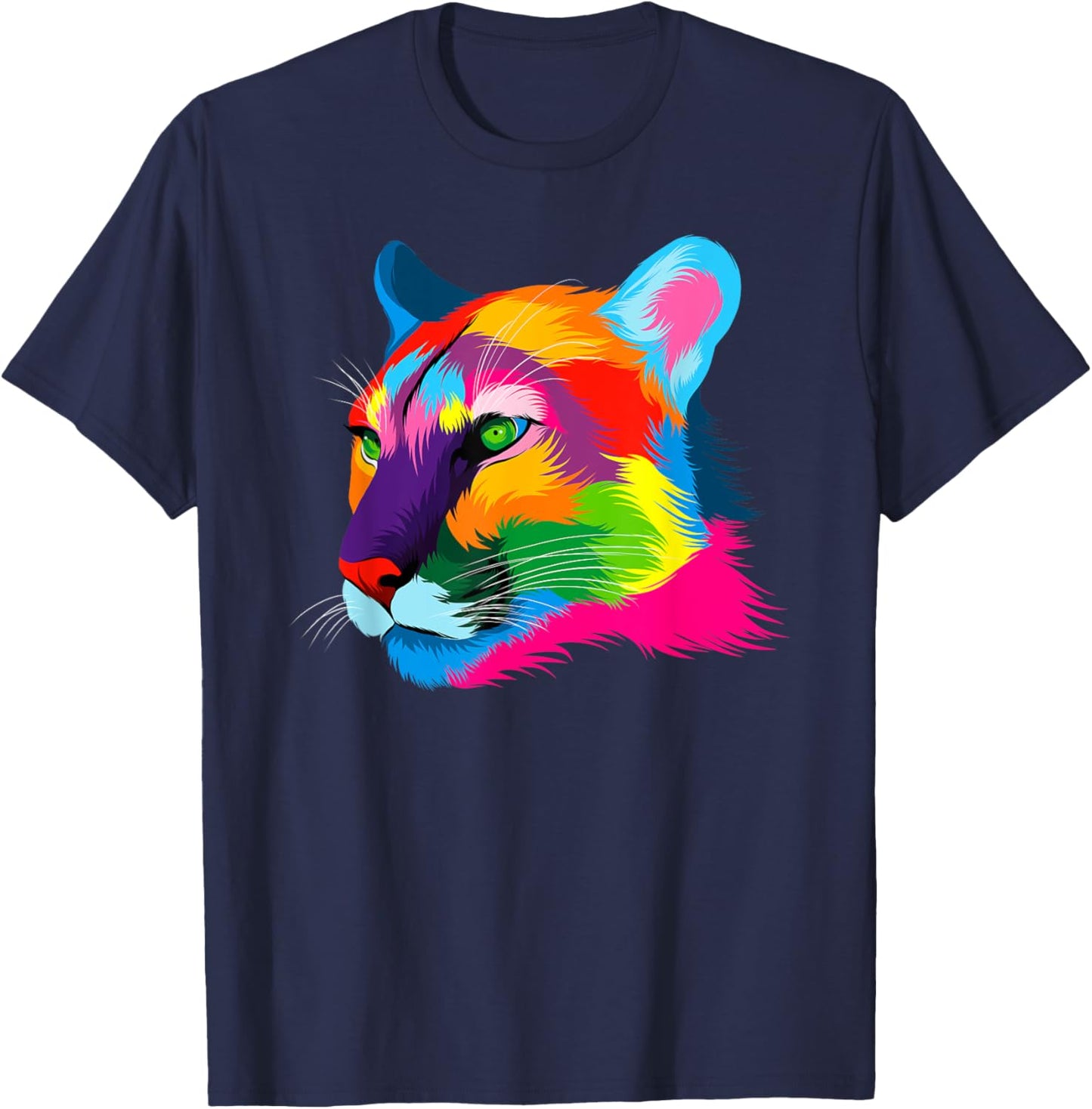 Puma Cougar Head Colorful Art Animals Watercolor Painting T-Shirt - T-Shirt | Navy