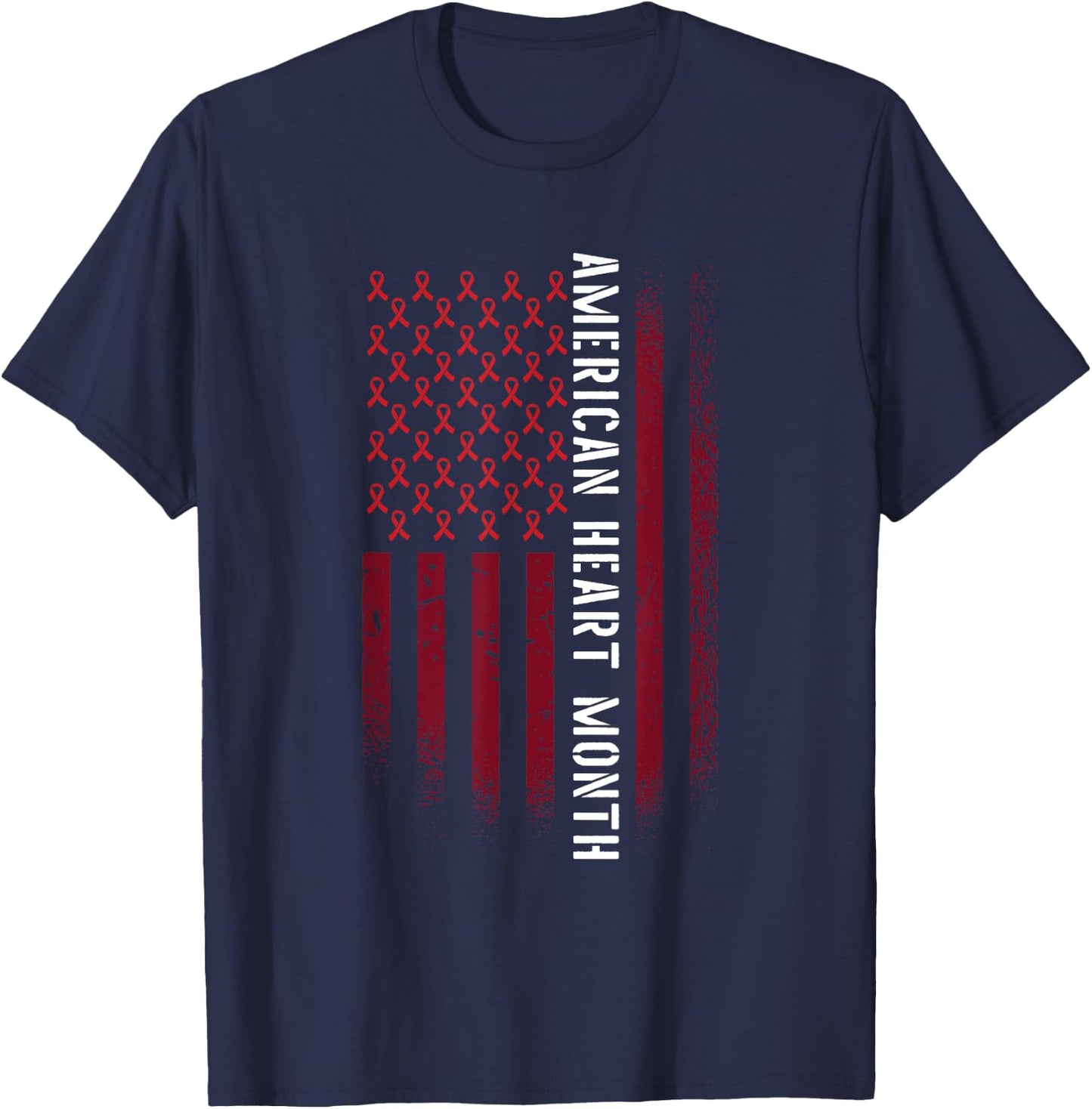 American Heart Month Cardiovascular Health Awareness Flag T-Shirt - T-Shirt | Navy