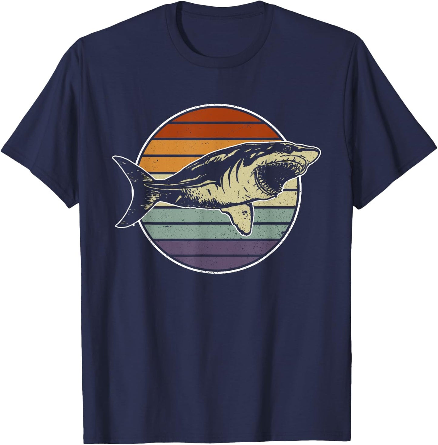 Retro Megalodon Tooth Shark Lover T-Shirt - T-Shirt | Navy