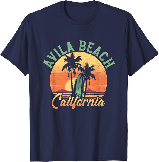 Avila Beach California Retro Surfer Vintage Beach Men Women T-Shirt - T-Shirt | Navy