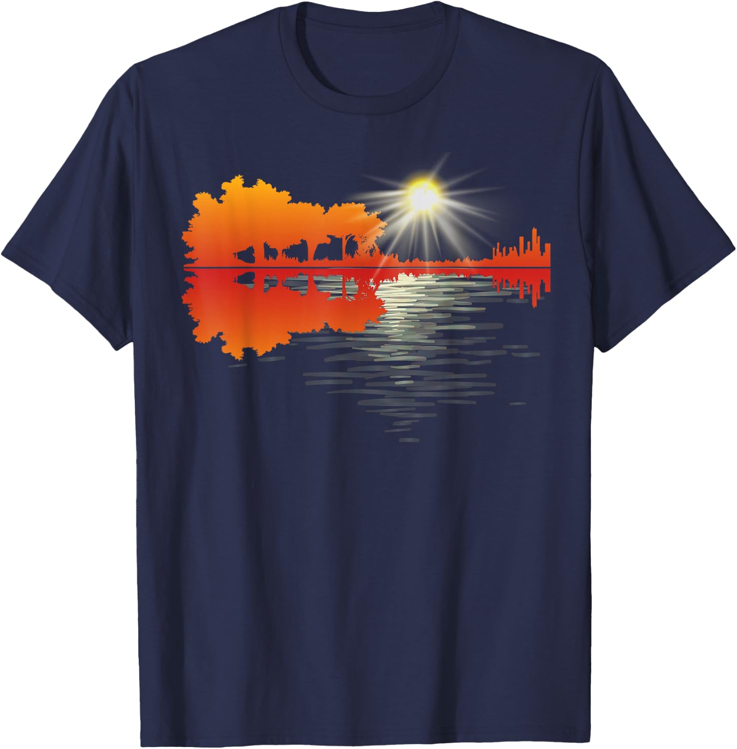 Nature Guitar Lake Shadow Love Guitar Musician Guitar lover T-Shirt - T-Shirt | Navy