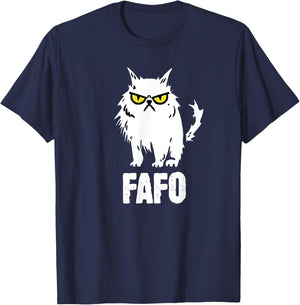 Funny Cat Designs -Adults FAFO Cat - Black - Small - Short Sleeve - - Classic Fit - All Seasons T-Shirt - T-Shirt | Navy