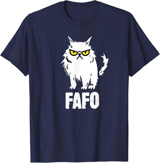Funny Cat Designs -Adults FAFO Cat - Black - Small - Short Sleeve - - Classic Fit - All Seasons T-Shirt - T-Shirt | Navy