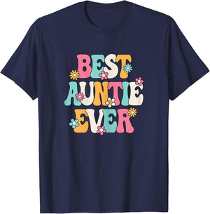 Best Auntie Ever Groovy Aunt T-Shirt - T-Shirt | Navy
