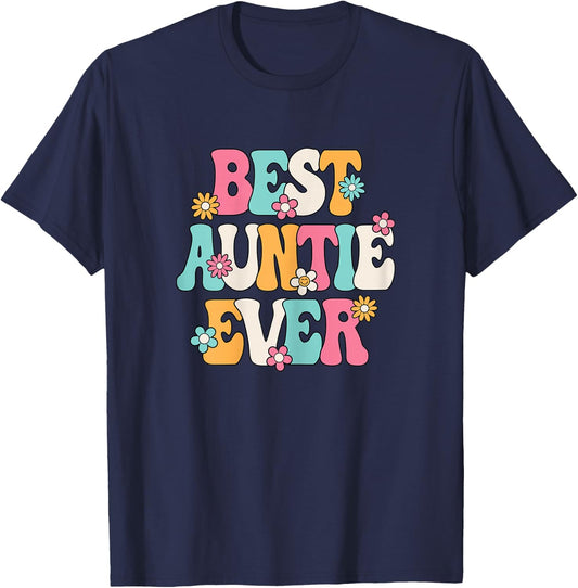 Best Auntie Ever Groovy Aunt T-Shirt - T-Shirt | Navy