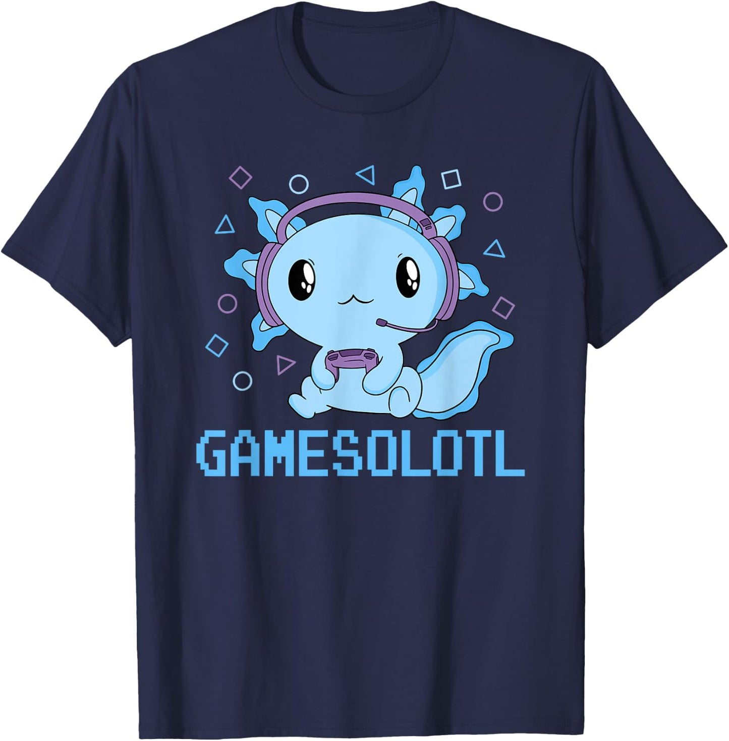 Funny Gamesolotl Kawaii Gaming Axolotl Video Gamer Boys Kids T-Shirt - T-Shirt | Navy