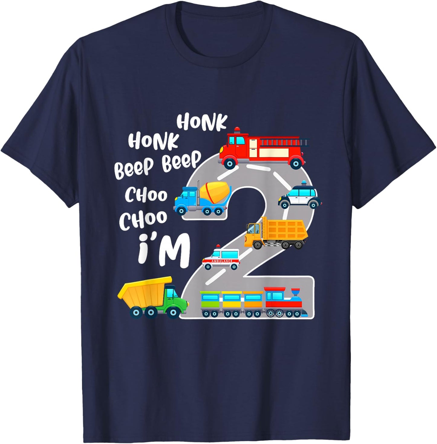2 Year Old Birthday Transportation 2nd Party Kids T-Shirt - T-Shirt | Navy