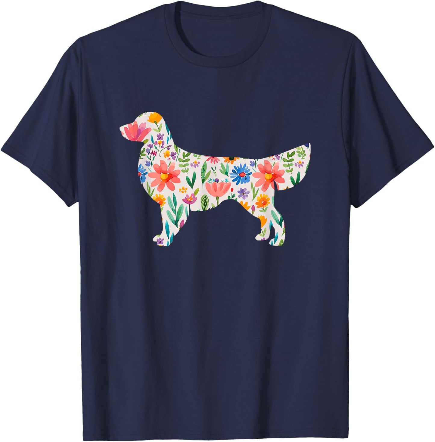 Golden Retriever watercolor flowers design T-Shirt - T-Shirt | Navy