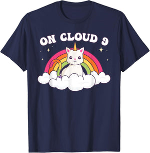 9th Birthday Girl Rainbow On Cloud Nine T-Shirt - T-Shirt | Navy