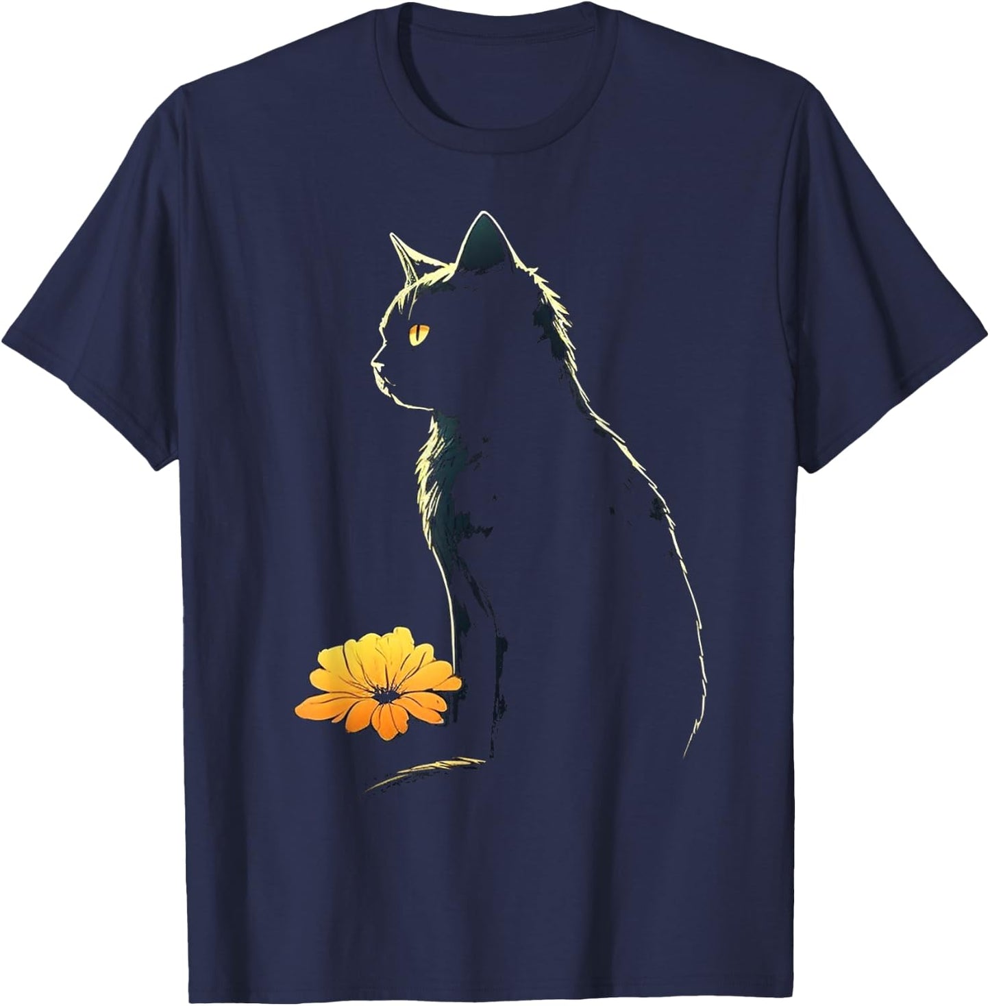 Cat Artwork - Flowers Art Cat Motif Animal Cat T-Shirt - T-Shirt | Navy