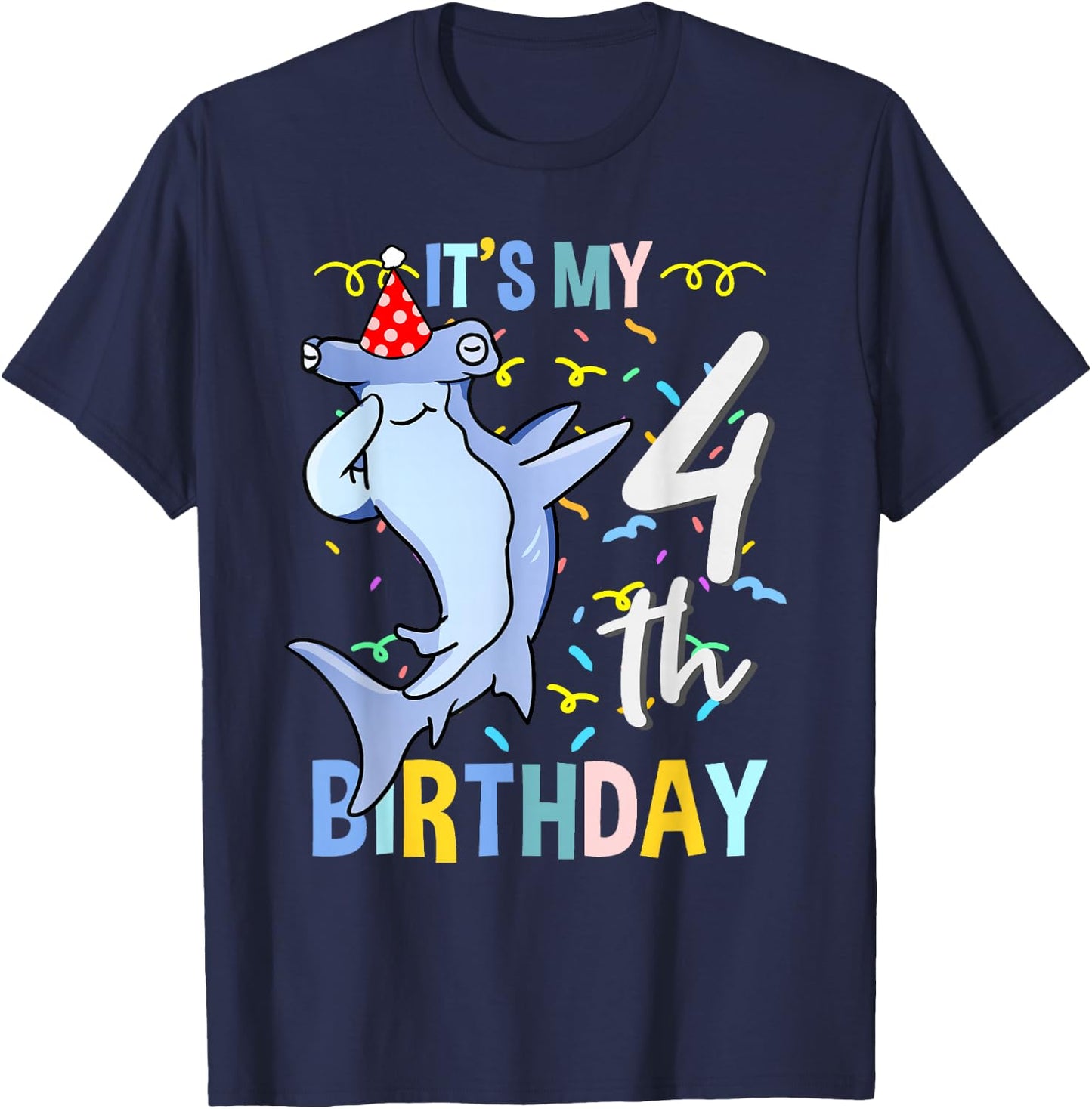 Its My 4th Birthday Dabbing Hammerhead Shark T-Shirt - T-Shirt | Navy