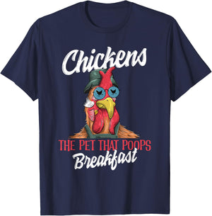Chickens The Pet That Poops Breakfast Funny Chicken Farmer T-Shirt - T-Shirt | Navy