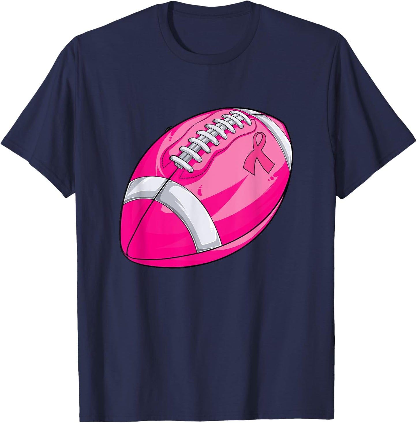 In October We Wear Pink Football Breast Cancer Awareness T-Shirt - T-Shirt | Navy