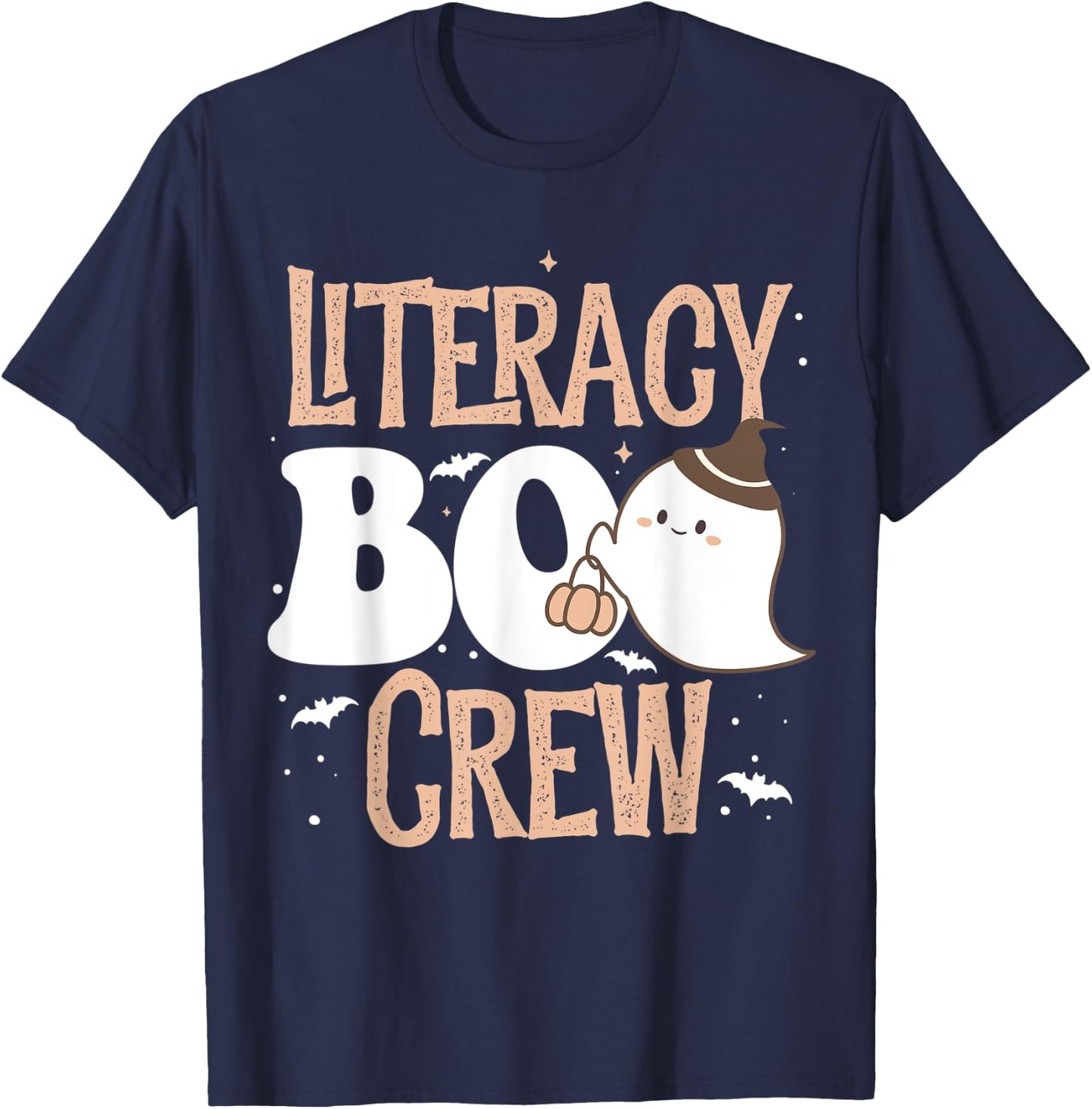 Funny Cute Halloween Literacy BOO Crew Costume Teacher Men Women Kids T-Shirt - T-Shirt | Navy