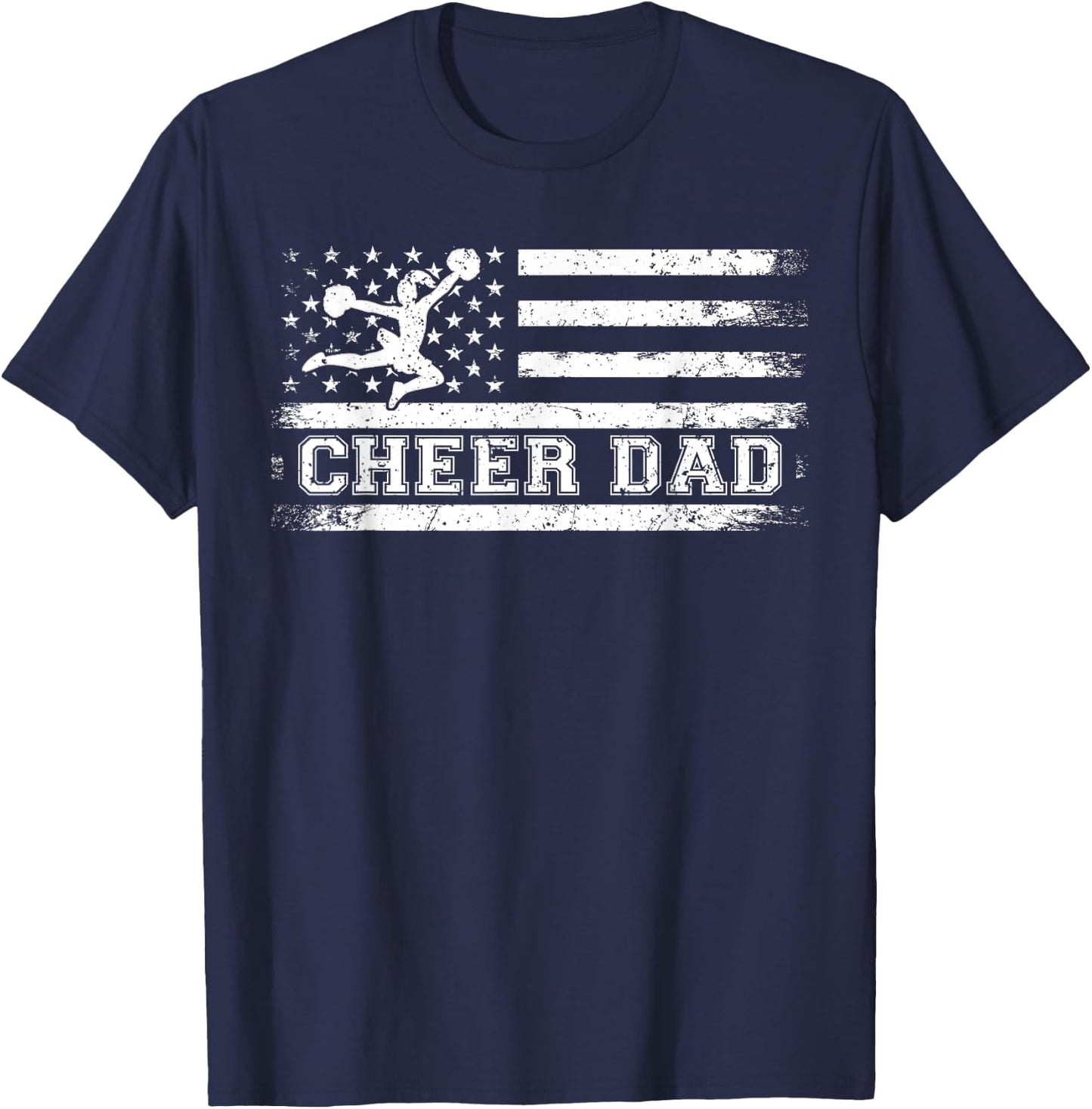 Purple Cheer Dad Usa Flag Vintage Cheerleader T-Shirt - T-Shirt | Navy