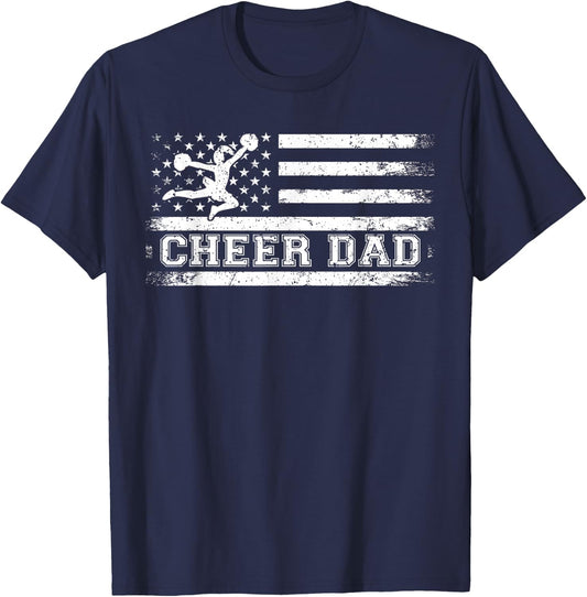 Purple Cheer Dad Usa Flag Vintage Cheerleader T-Shirt - T-Shirt | Navy