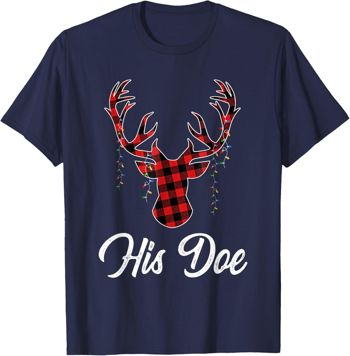 Christmas Couple Matching Pajama Set Her Buck His Doe T-Shirt - T-Shirt | Navy