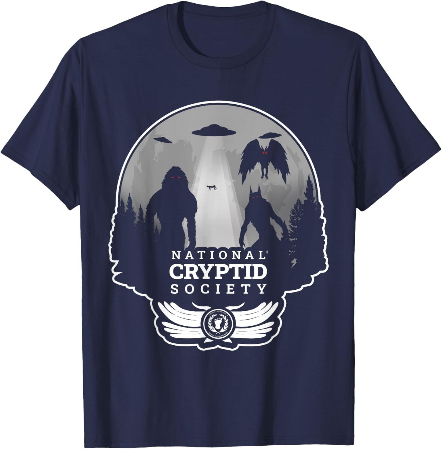Monsters Creatures Moth Man Wolf Bigfoot Halloween Cryptid T-Shirt - T-Shirt | Navy