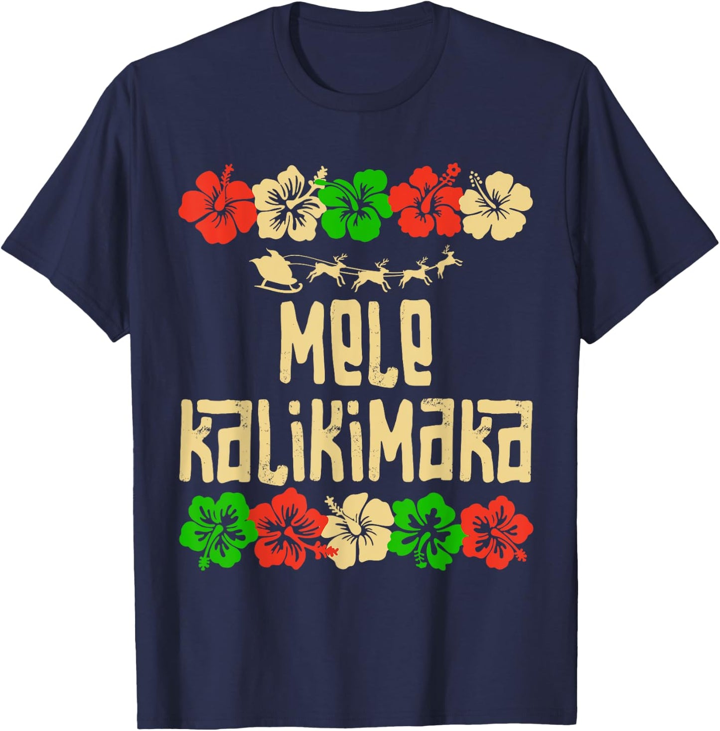 Mele Kalikimaka Hawaii Christmas Santa Beach Men Women Kids T-Shirt - T-Shirt | Navy